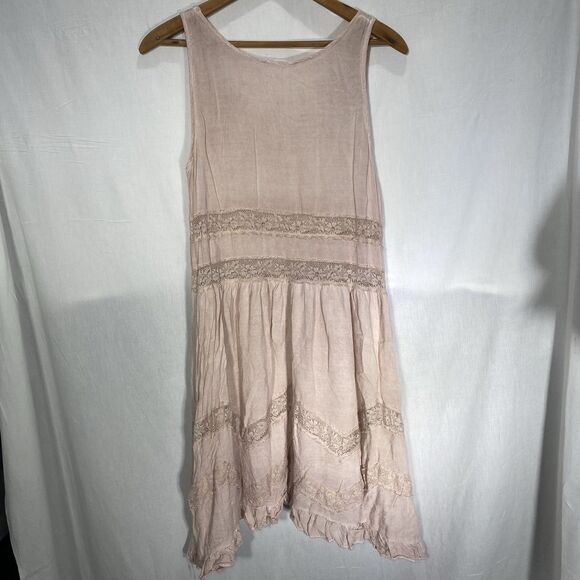 ENTRO Anthropologie Midi Dress Sleeveless Lace Ruffle Asymmetrical Womens M Pink - Picture 2 of 11